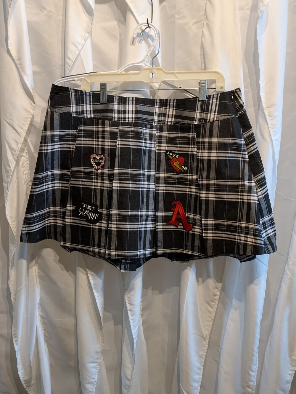 D3 NWT No Boundaries Black White Plaid Pleated Patch Mini Tennis Skirt XXL 19